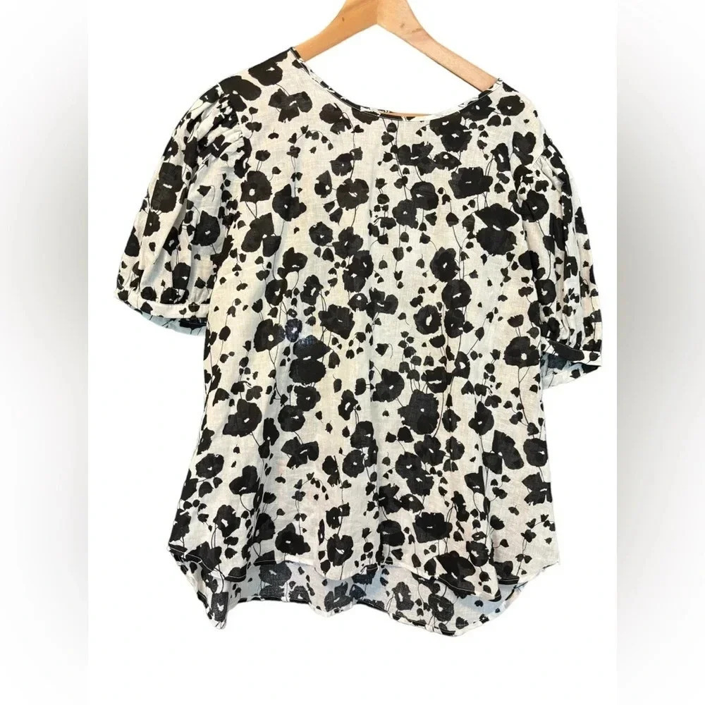 NWT Worthington Black White Floral Short Sleeve Lightweight Top Size XL